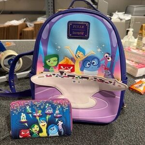 Loungefly Pixar Inside Out Purple Backpack and Wallet